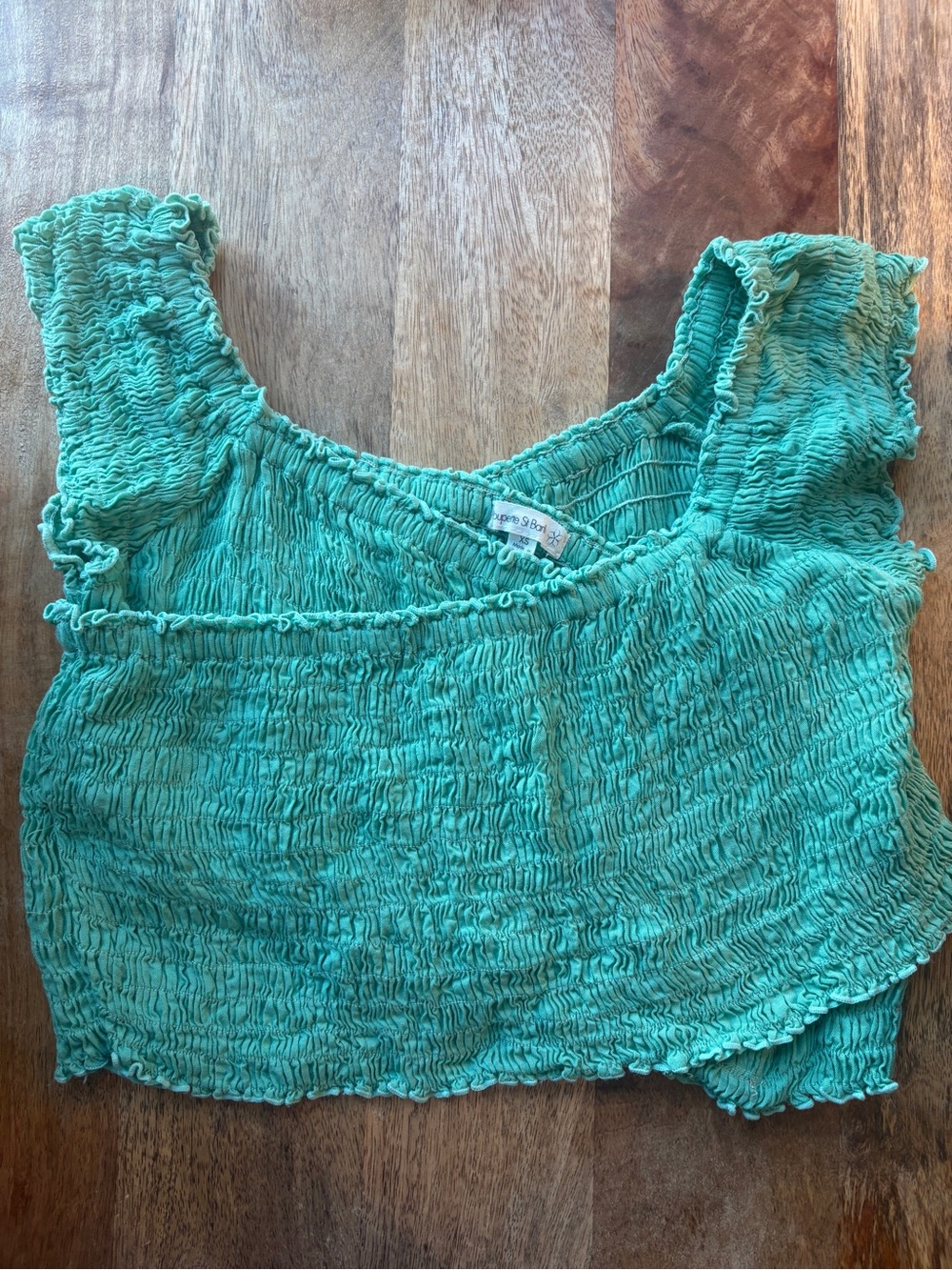 Poupette St Barth Aqua Smocked Crop Top XS Off Shoulder Stretch Viscose - Picture 2 of 8